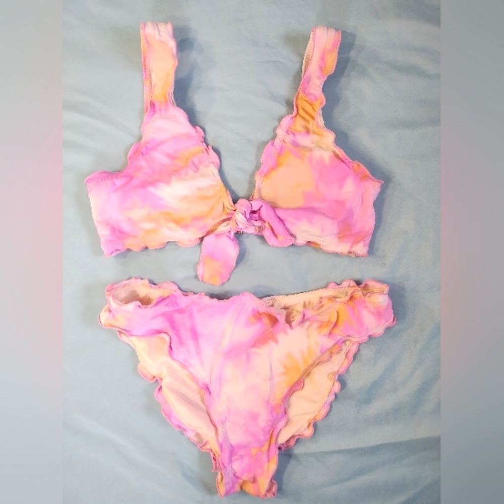 Hobie tie dye ruffle detail bikini